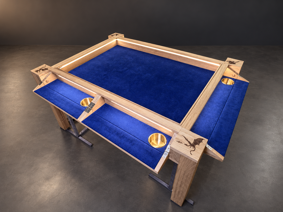 MISSION oak table with fold-out player stations