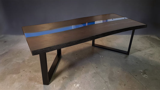 Handcrafted Black Oak Resin River Dining Table – Solid Oak – Custom Legs – 208×96 cm