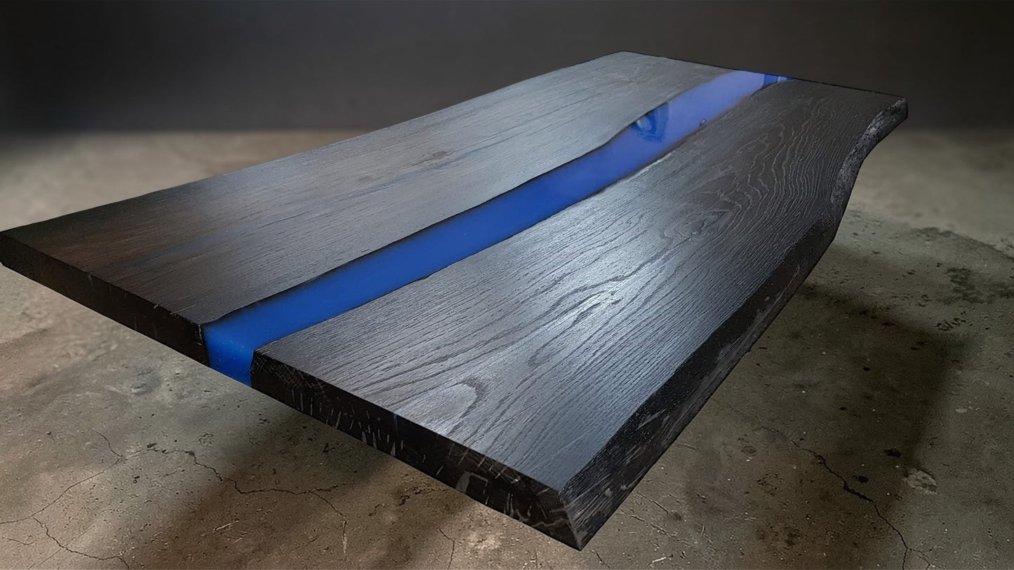 Handcrafted Black Oak Resin River Dining Table – Solid Oak – Custom Legs – 208×96 cm