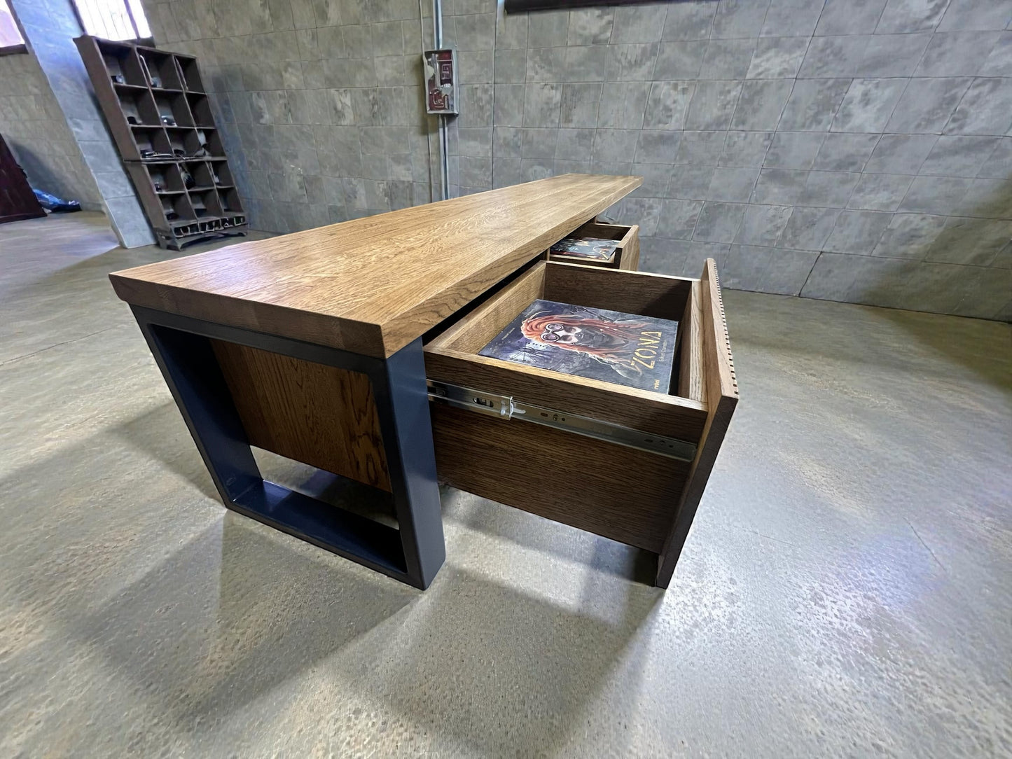 Solid Oak TV Stand with Drawers