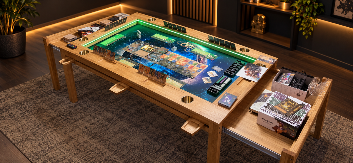 SOJOURN SLIDE – Extendable Board Game Table with Pull-Out Storage