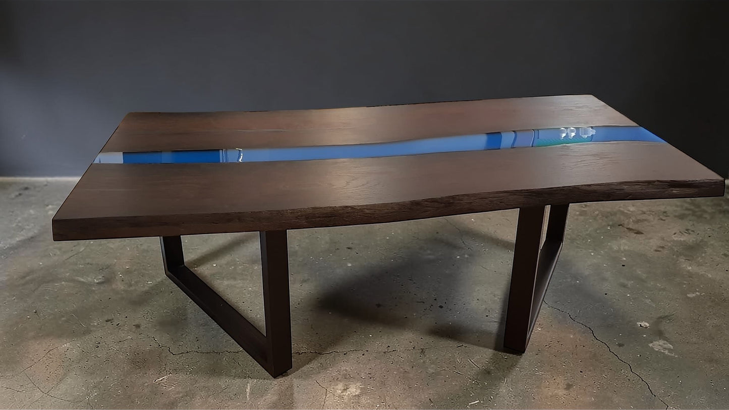 Handcrafted Black Oak Resin River Dining Table – Solid Oak – Custom Legs – 208×96 cm