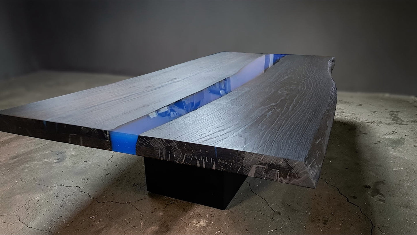 Handcrafted Black Oak Resin River Dining Table – Solid Oak – Custom Legs – 208×96 cm