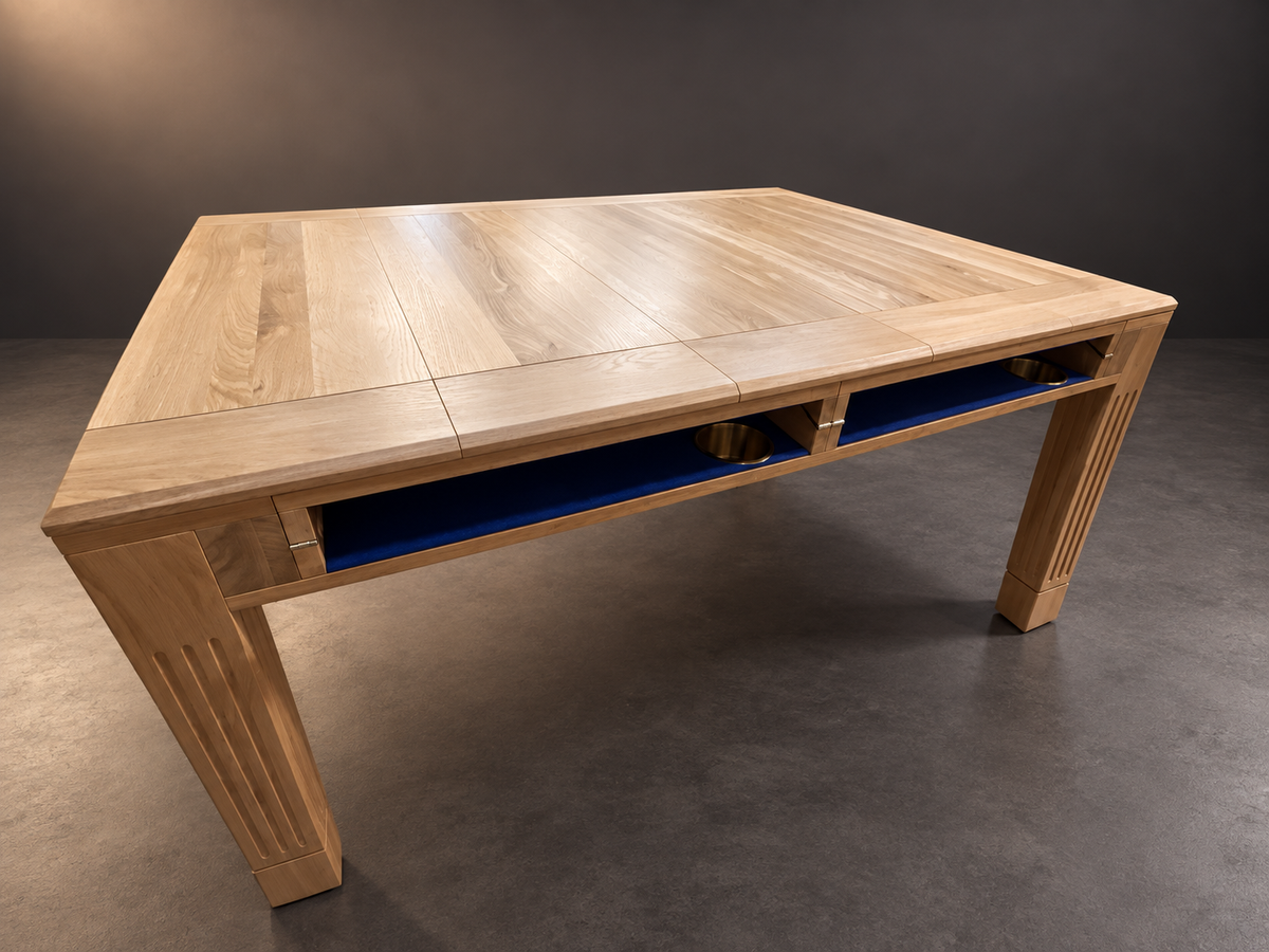 MISSION oak table with five-piece dining top