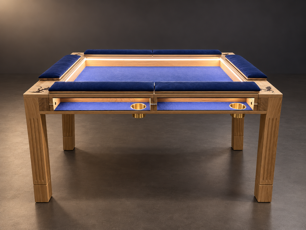 MISSION oak table with upholstered armrests