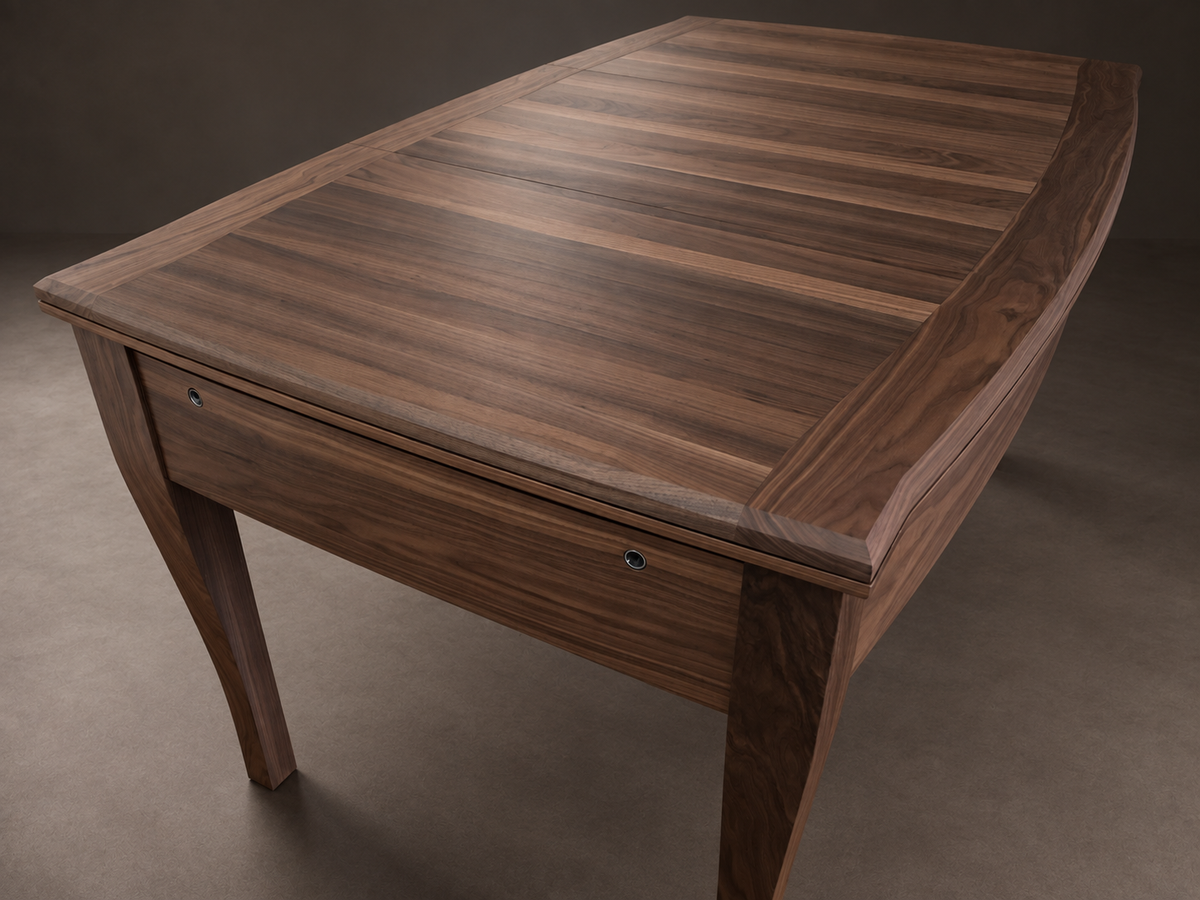 SIEGE American walnut dining tabletop from the opposite short end