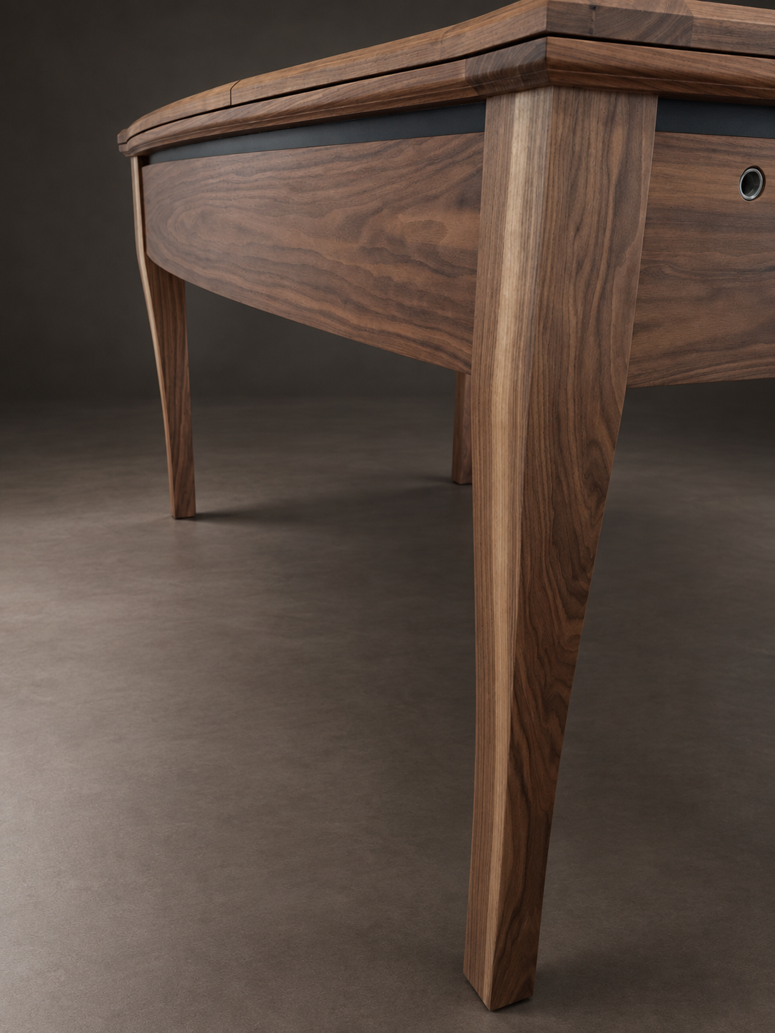 Close-up of SIEGE American walnut tabletop corner and grain