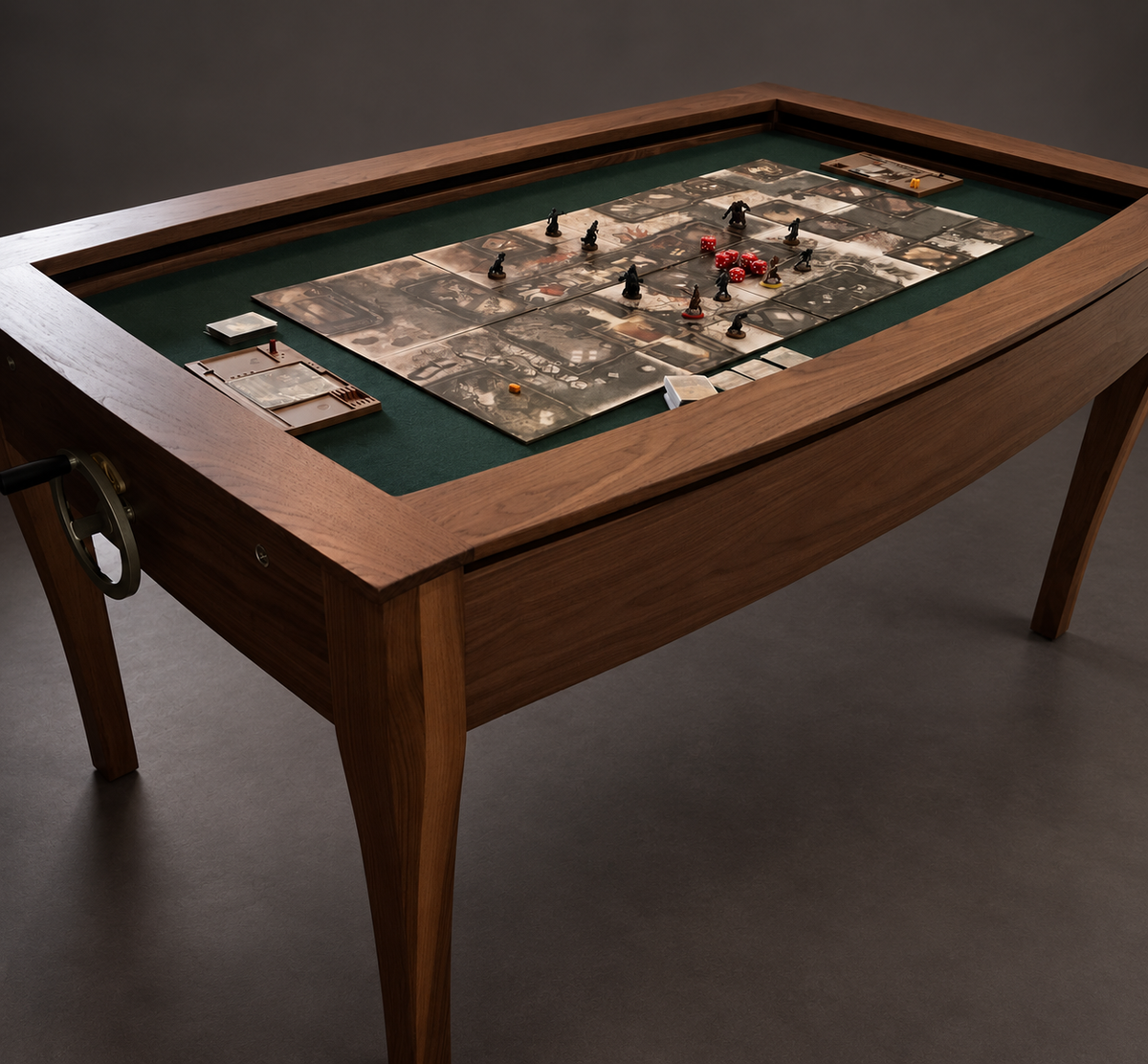 SIEGE recessed green playing field with board game laid out