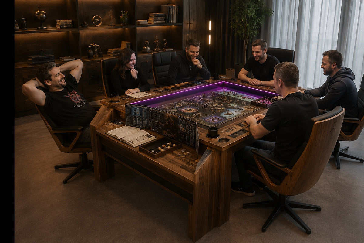The Crown Chair concept render in a board game night setting